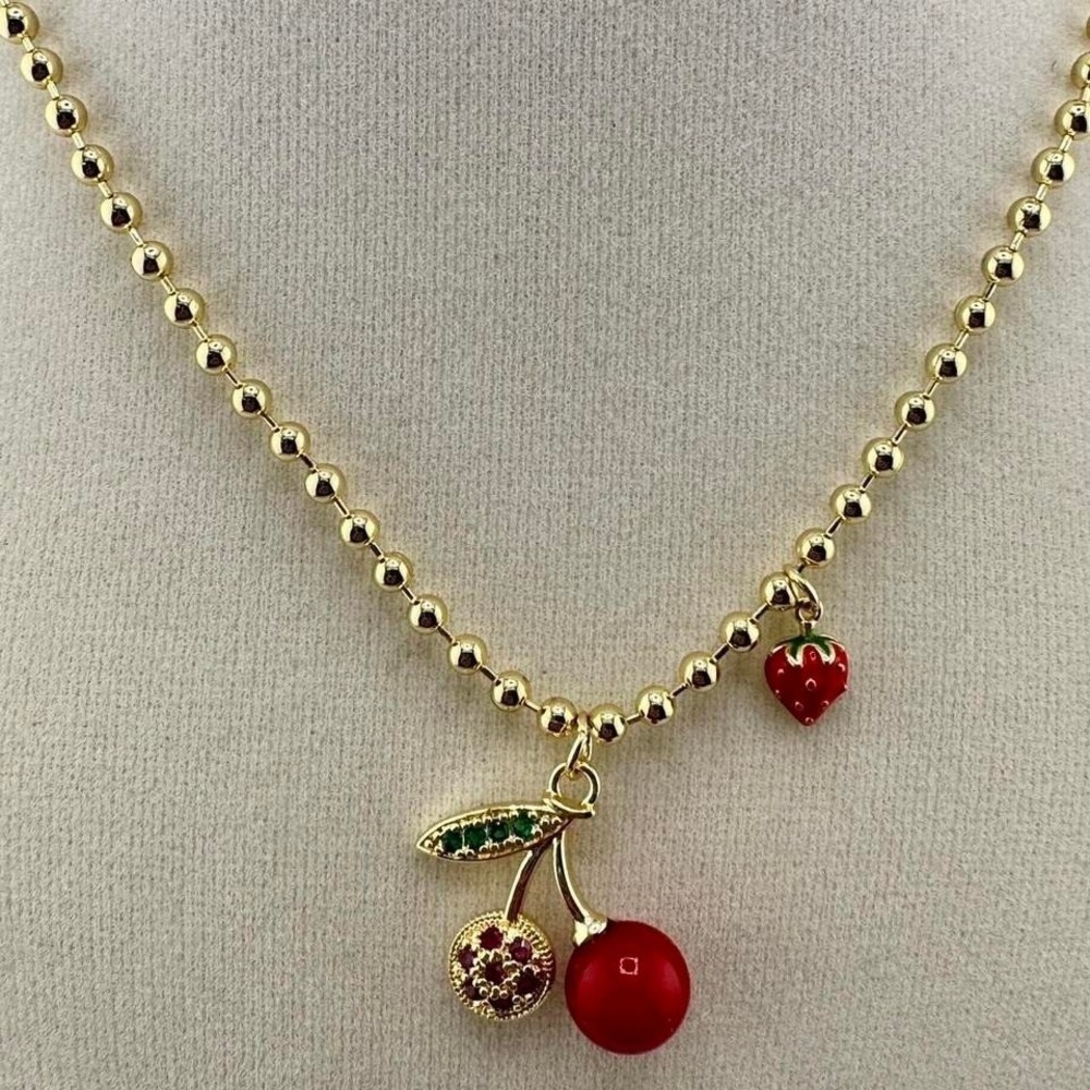 14k Laminated beaded Cherry Necklace